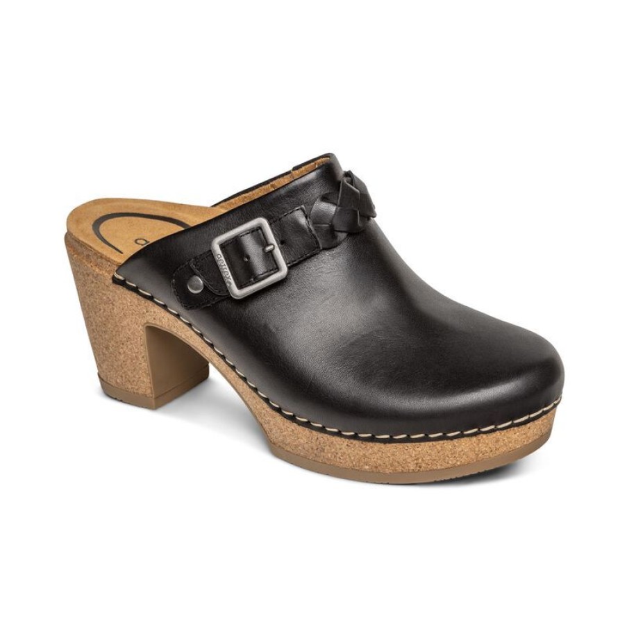 Womens Aetrex Clogs | Corey Clog Black Leather ~ Aetreshoes